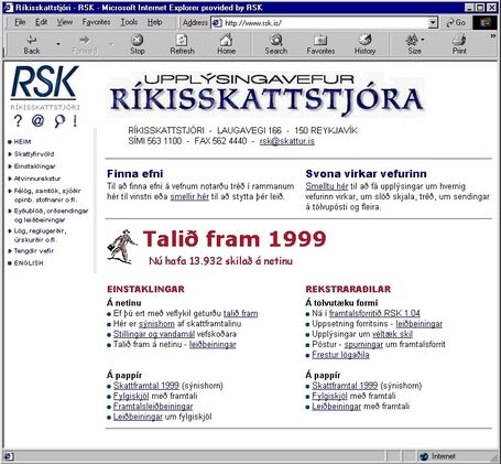 Skjáskot af rsk.is árið 1999